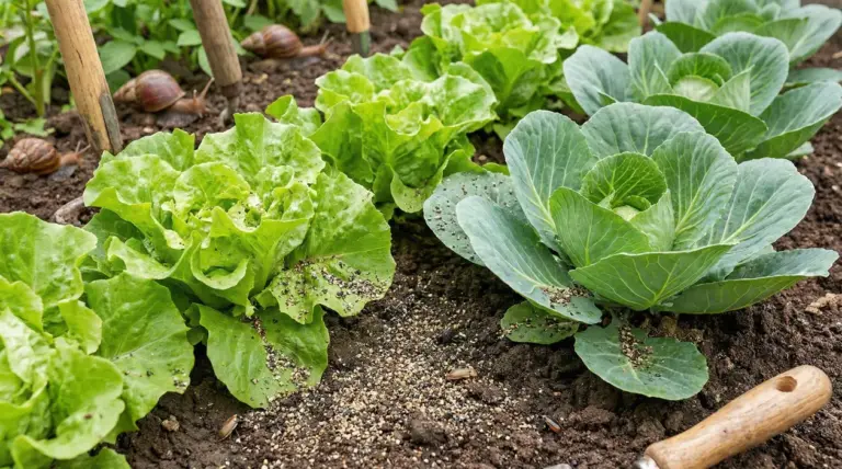 Orto con lattuga e cavoli trattati con pepe nero contro lumache e insetti