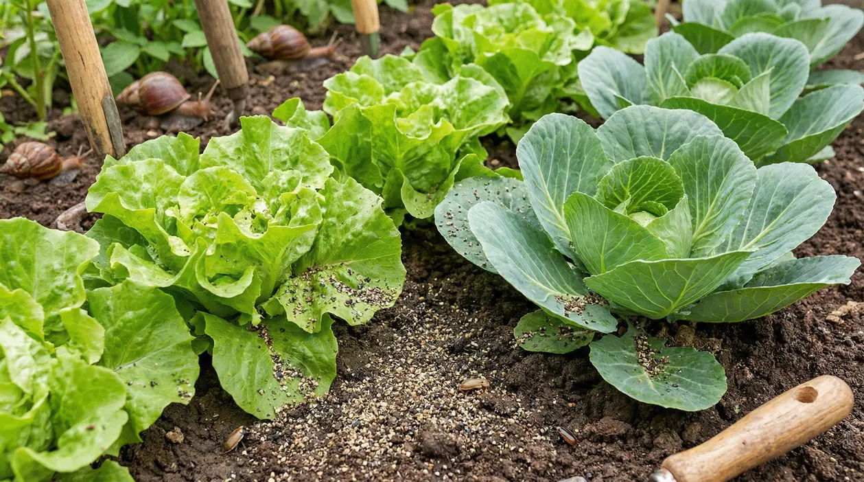 Orto con lattuga e cavoli trattati con pepe nero contro lumache e insetti